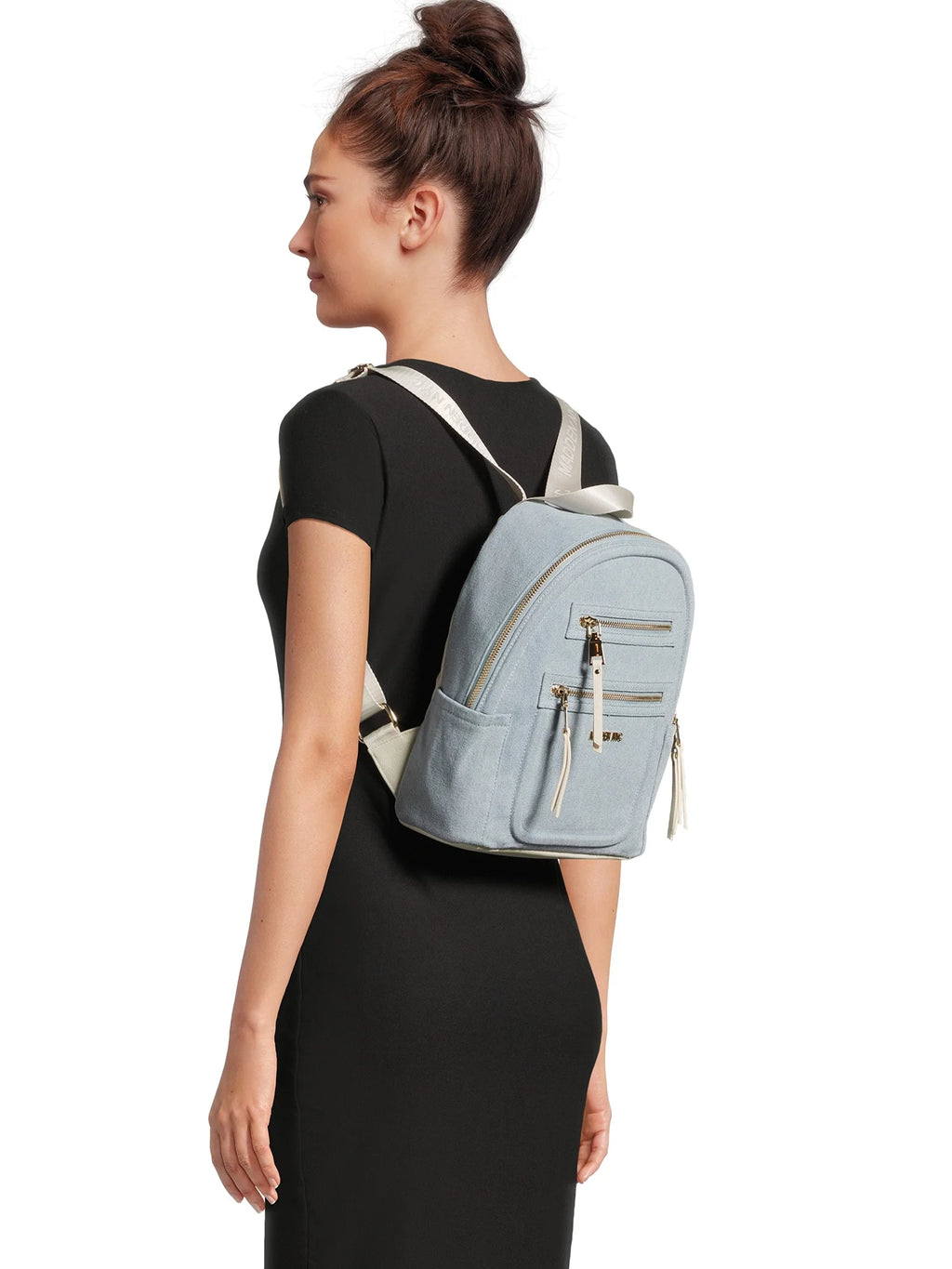 Denim Mini Backpack with Embellished Pouch M663