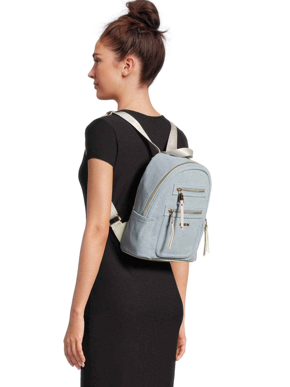 Denim Mini Backpack with Embellished Pouch M663