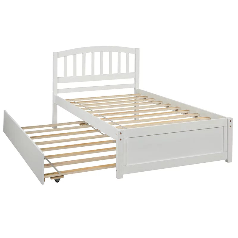 White Twin Size Wood Platform Bed with Trundle O3213