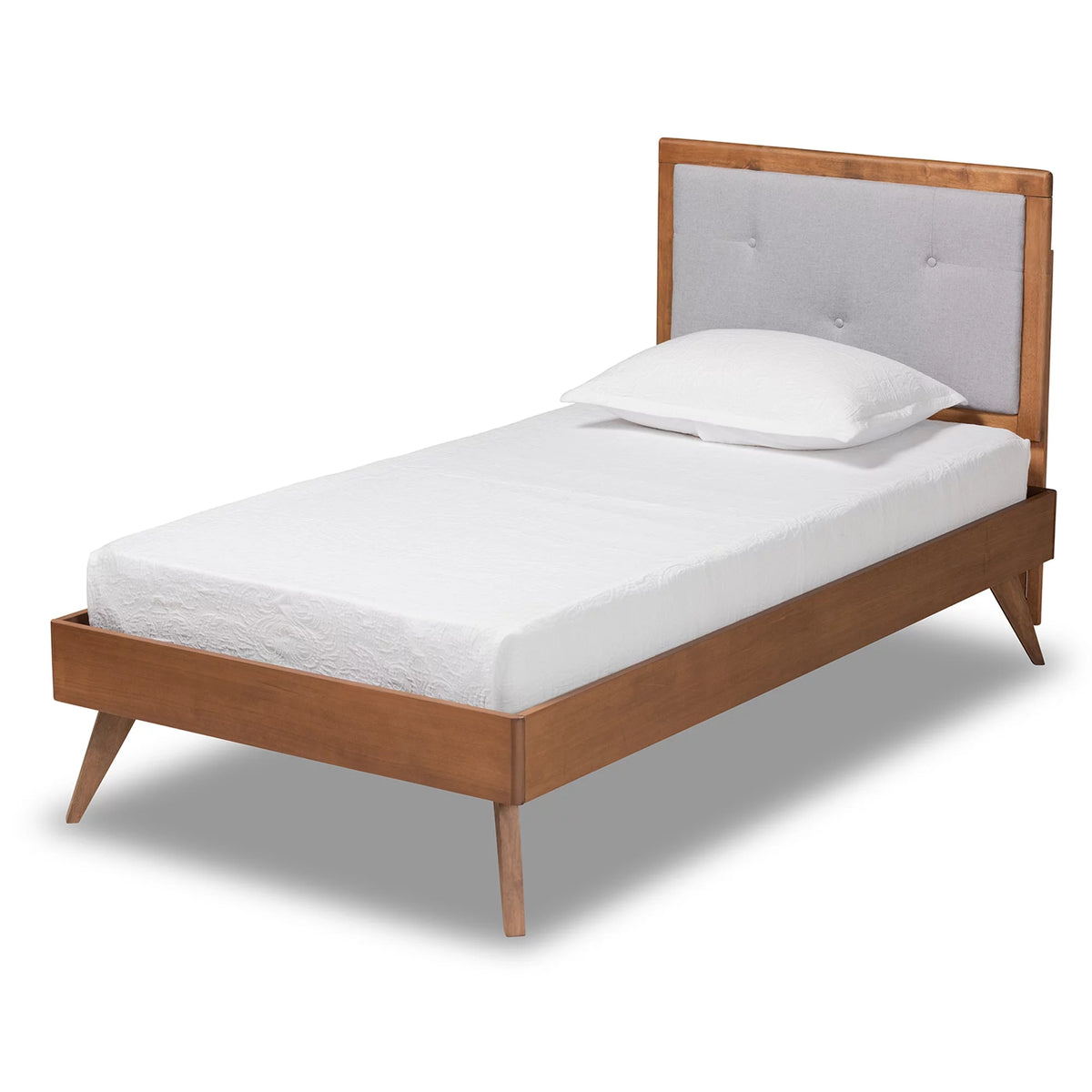 Light Grey Fabric Upholstered Twin Size Platform Bed M5100