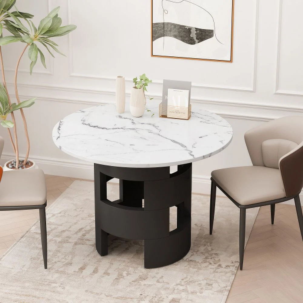 42.12" Round Dining Table with Printed Black Marble Top R31690