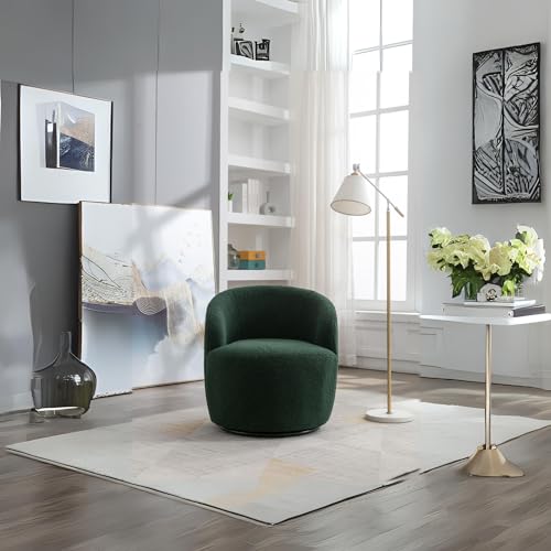 Ivory White Teddy Fabric Swivel Accent Armchair W803