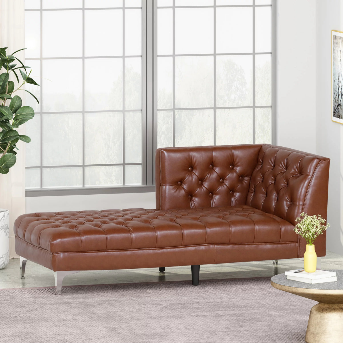 Cognac Brown Tufted Chaise Lounge U766888