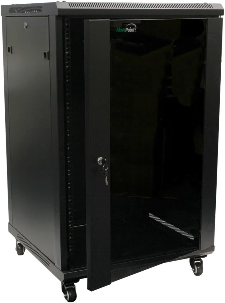 18U Wall Mount Server Cabinet with Glass Door and Casters P3843