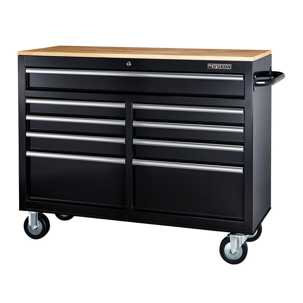Black 9-Drawer Mobile Storage Cabinet with Solid Wood Top R98598