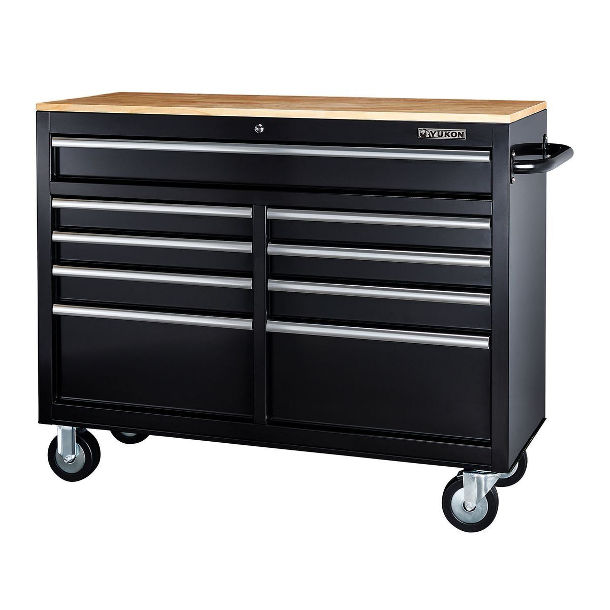 Black 9-Drawer Mobile Storage Cabinet with Solid Wood Top R98598