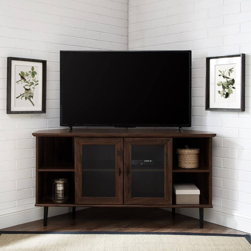 Dark Walnut Glass Door Corner TV Console X11655