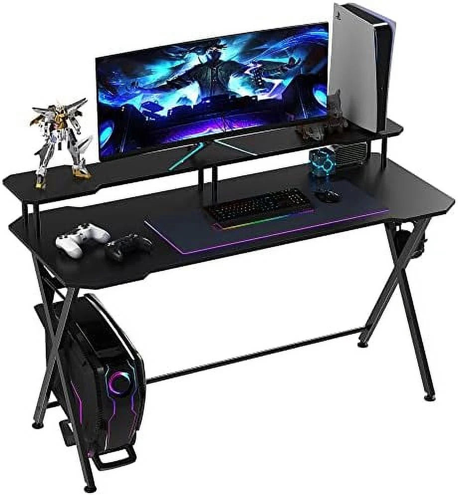 55 Inch Black Gaming Desk with Monitor Stand K80557