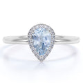 1 Carat Pear Shaped Created Aquamarine Halo Wedding Ring in 18k White Gold over Silver T622028