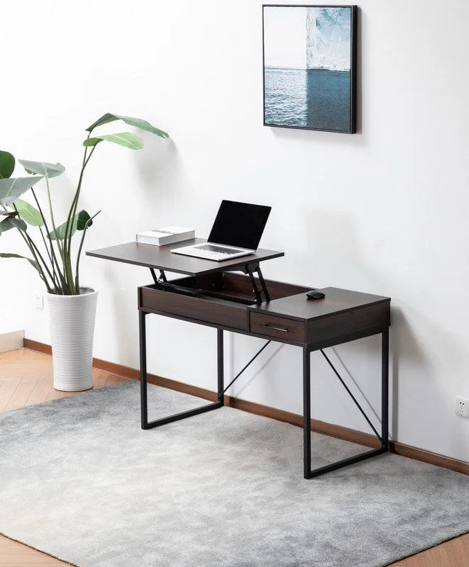 Dark Brown Wood Lift Top Desk with Drawer B4685