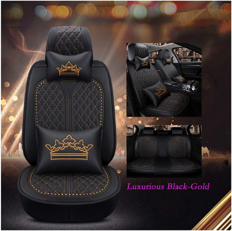 Luxury Auto Car Seat Covers 5 Seats Full Set Black-Pink X702