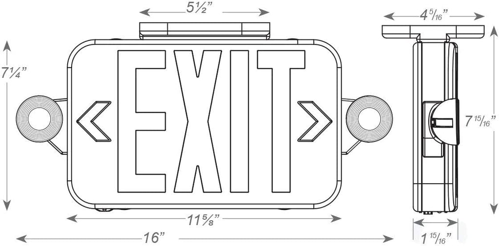 Exit Sign with Emergency Lights, Two LED Adjustable Head, Battery, Pack of 2 Z85793