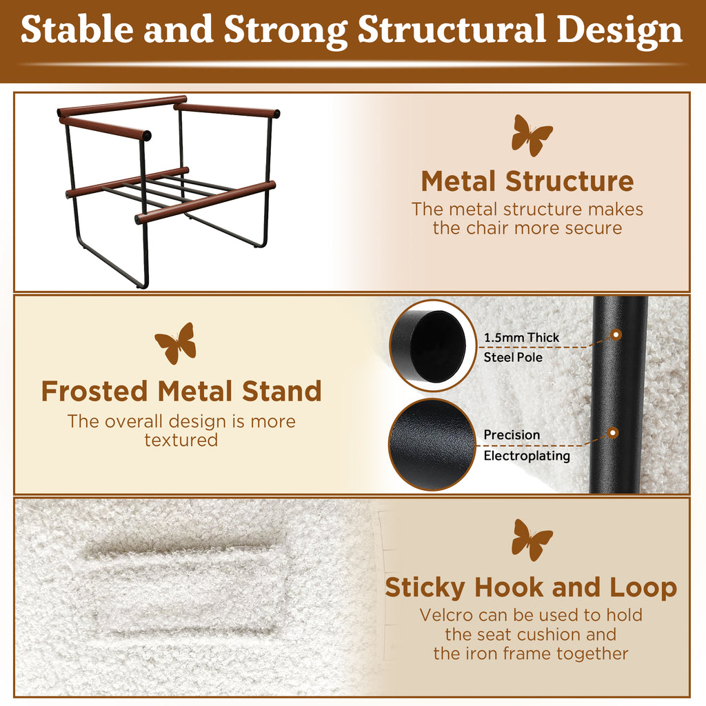 Walnut Boucle Accent Chair with Metal and Wooden Frame O358