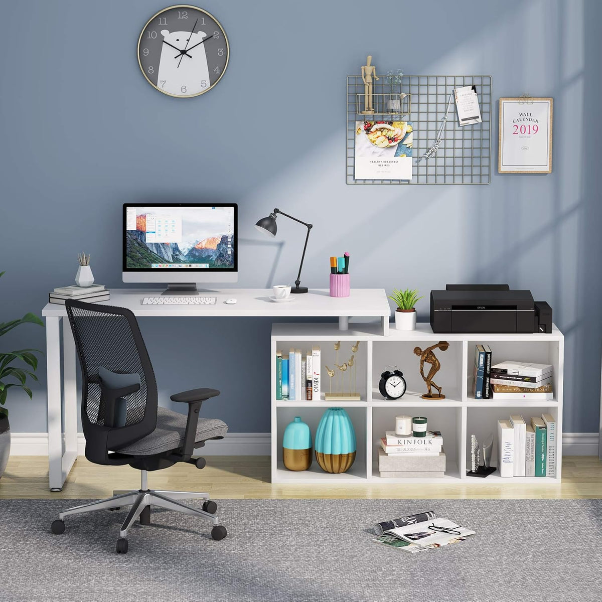 55 Inch L-Shaped Computer Desk with Storage F681