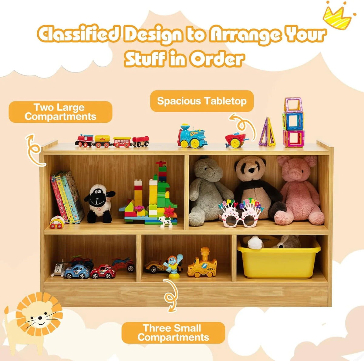 5-Section 2-Tier Wooden Storage Shelf C672