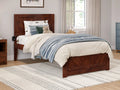 Walnut Solid Wood Platform Bed with Footboard Twin J83182