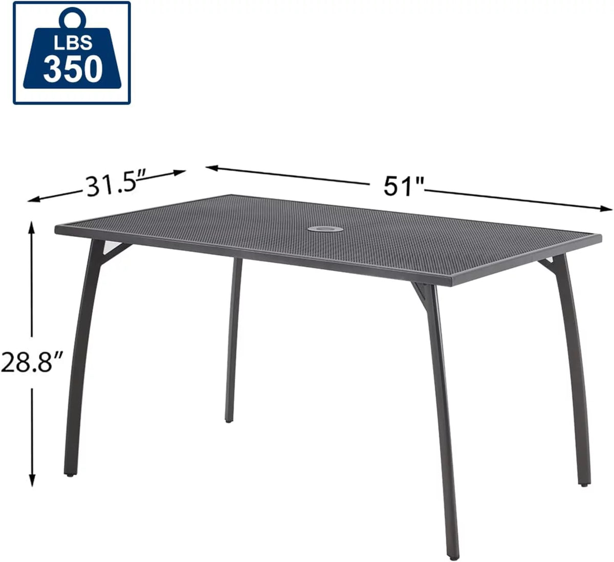51x31 Black Metal Outdoor Dining Table with Umbrella Hole N33606