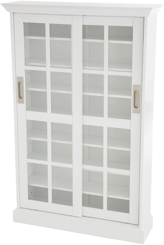 White Sliding Window Pane Display Cabinet T91959