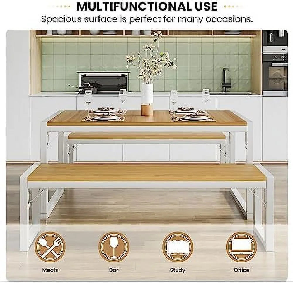 3-Piece Dining Table Set with 2 Benches W464