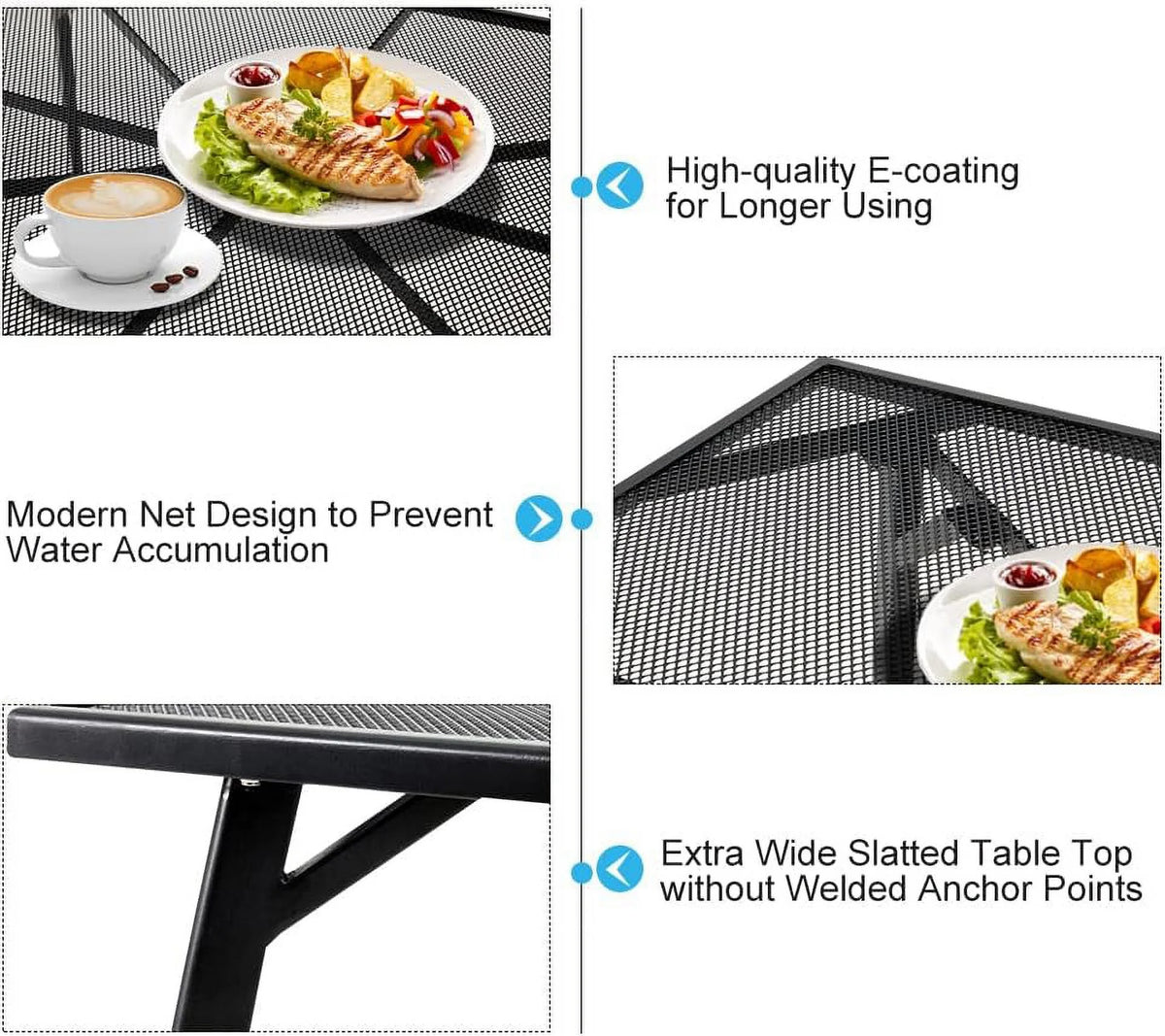 51x31 Black Metal Outdoor Dining Table with Umbrella Hole N33606