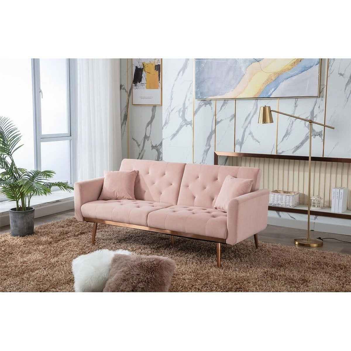 Pink Velvet Folding Sofa S147274