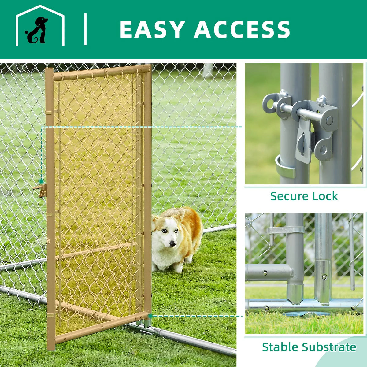 Large Outdoor Dog Kennel with Galvanized Chain Link K5429