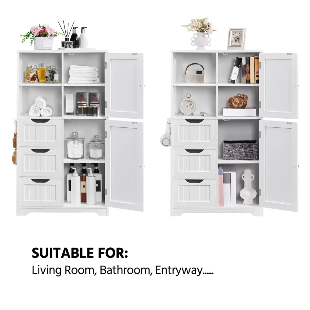 White 3 Drawer Wooden Bathroom Storage Cabinet O7510