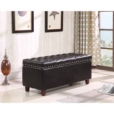 Black Bonded Leather Tufted Storage Ottoman N522