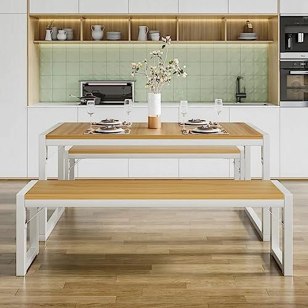 3-Piece Dining Table Set with 2 Benches W464