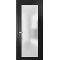 Frosted Glass French Door 24 x 80 Inches with Handle Black Matte Q842