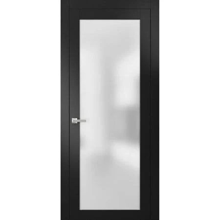 Frosted Glass French Door 24 x 80 Inches with Handle Black Matte Q842