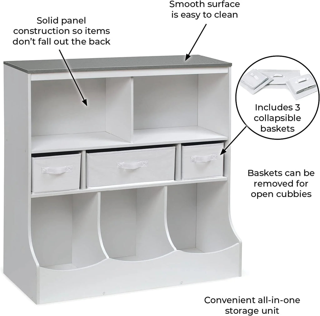 Toy Storage Unit and Book Shelf with 3 Baskets H7078