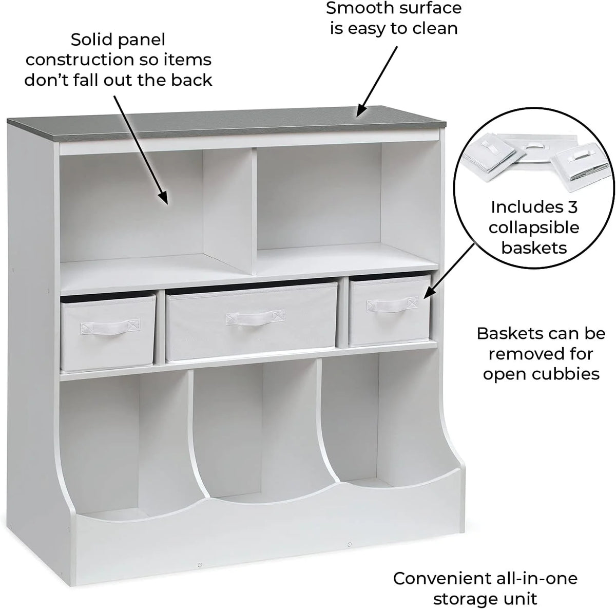 Toy Storage Unit and Book Shelf with 3 Baskets H7078