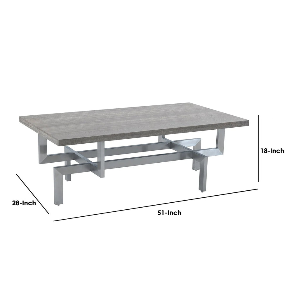 Gray Wood Coffee Table with Stainless Steel Base V63910