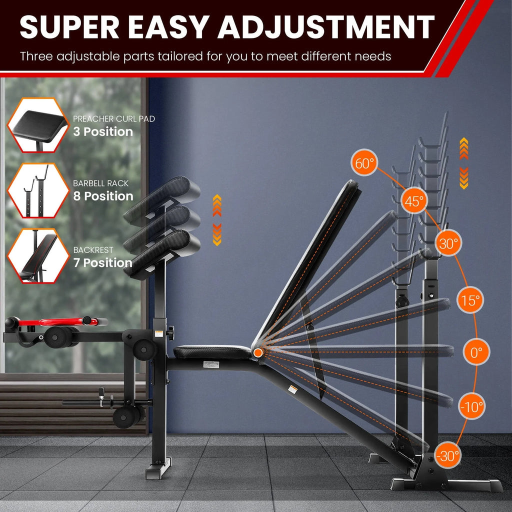 Adjustable Weight Bench Set with Squat Rack Q242782