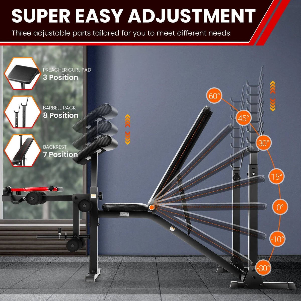 Adjustable Weight Bench Set with Squat Rack Q242782