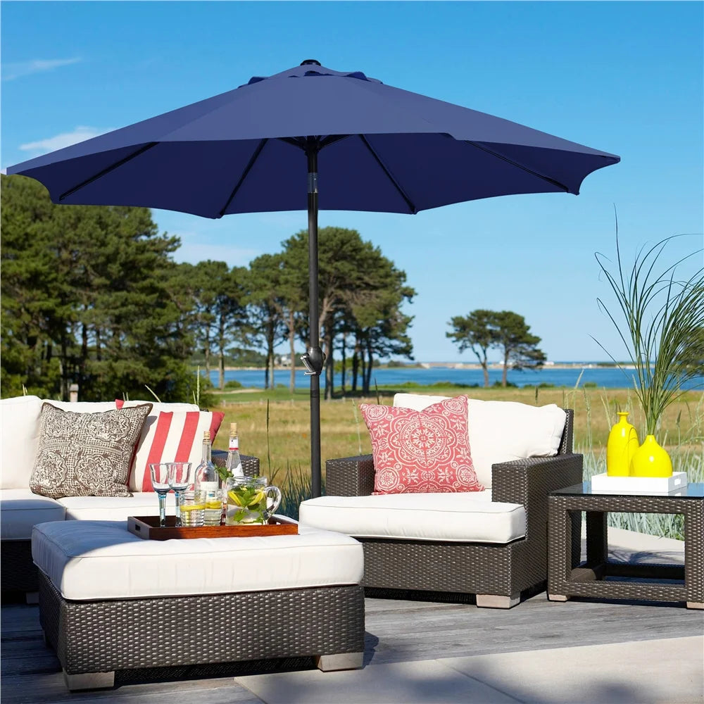 9FT Patio Umbrella with Push Button Tilt and Crank, Navy Blue E487