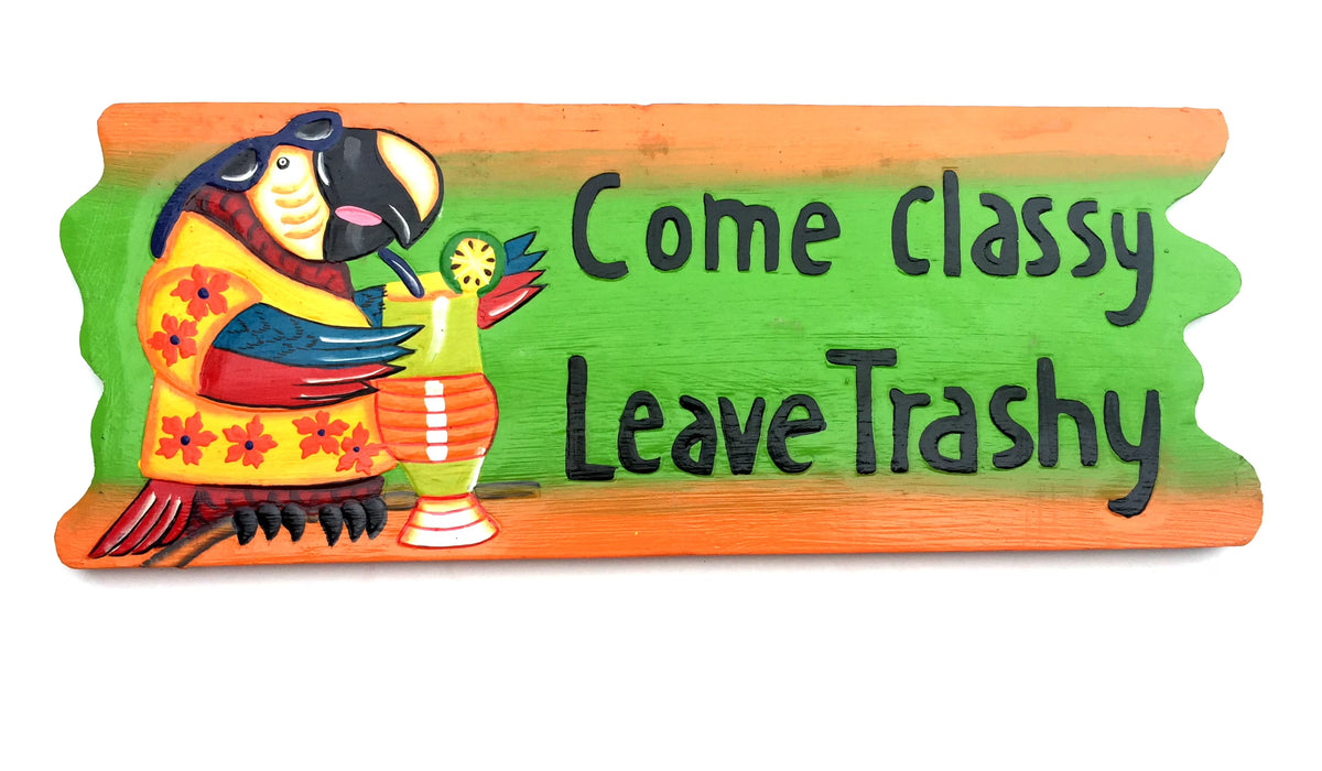 Wooden Red Parrot Happy Hour Tiki Bar Decor Sign Wall Hanging G260