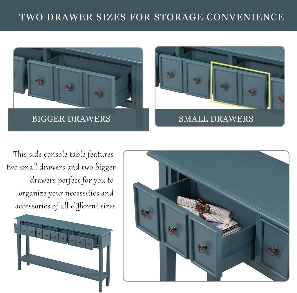Navy 60" Console Table with 2 Drawers and Bottom Shelf V276