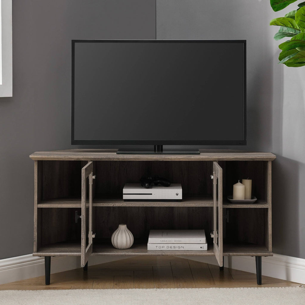 Dark Walnut Glass Door Corner TV Console X11655