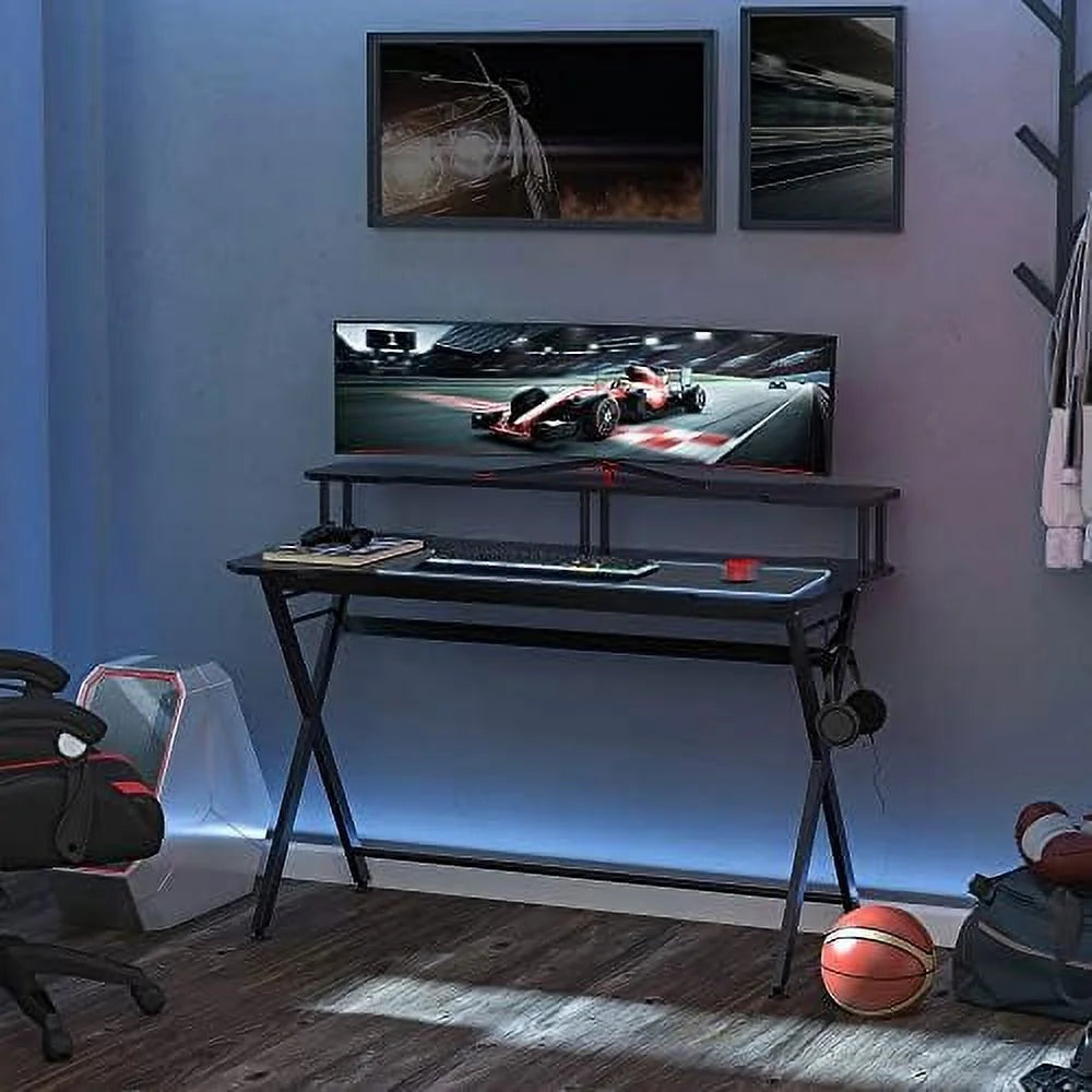 55 Inch Black Gaming Desk with Monitor Stand K80557