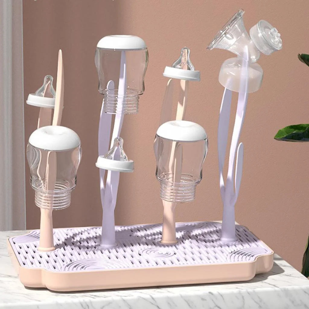 Pink Baby Bottle Drying Rack with Drainer Tray H366028