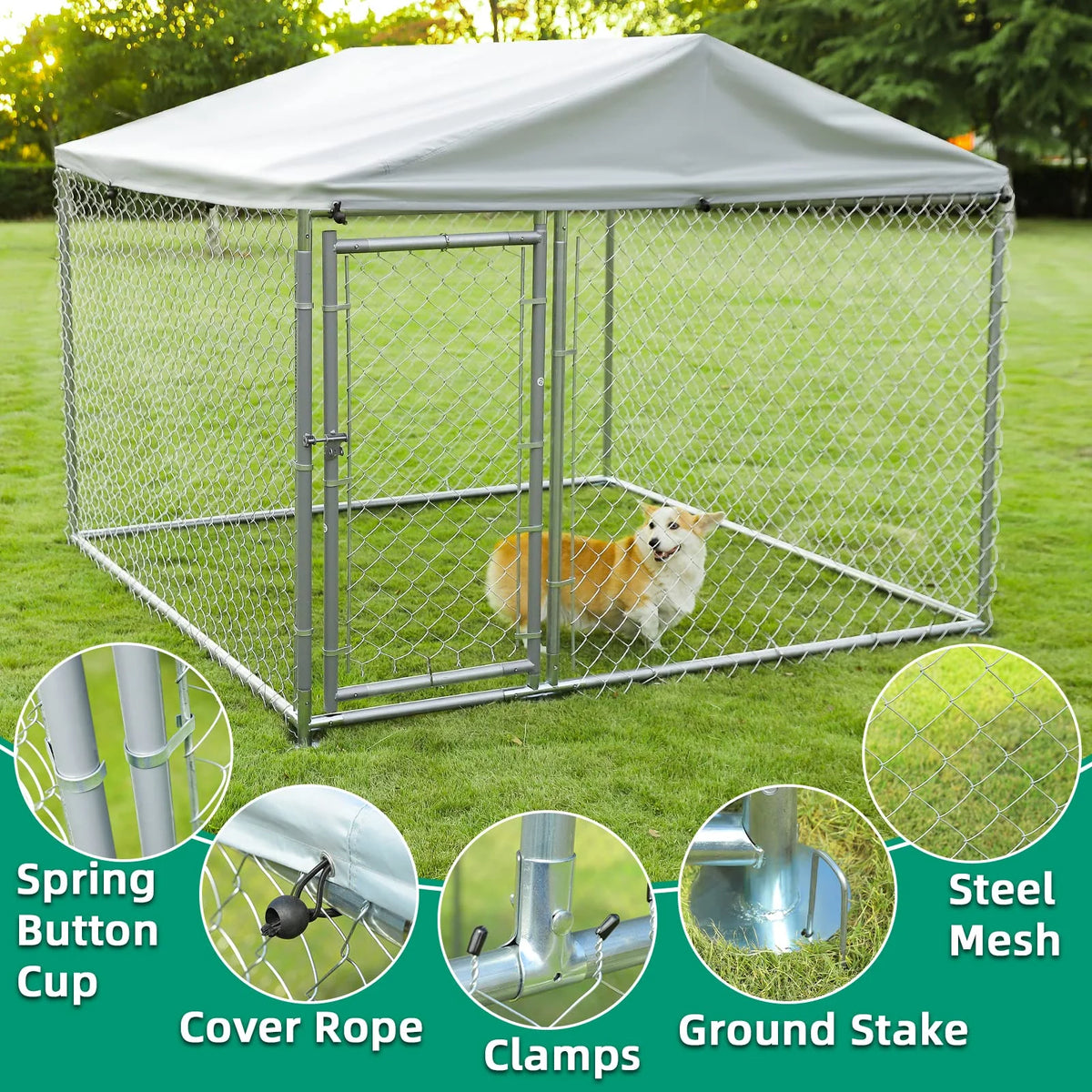 Large Outdoor Dog Kennel with Galvanized Chain Link K5429