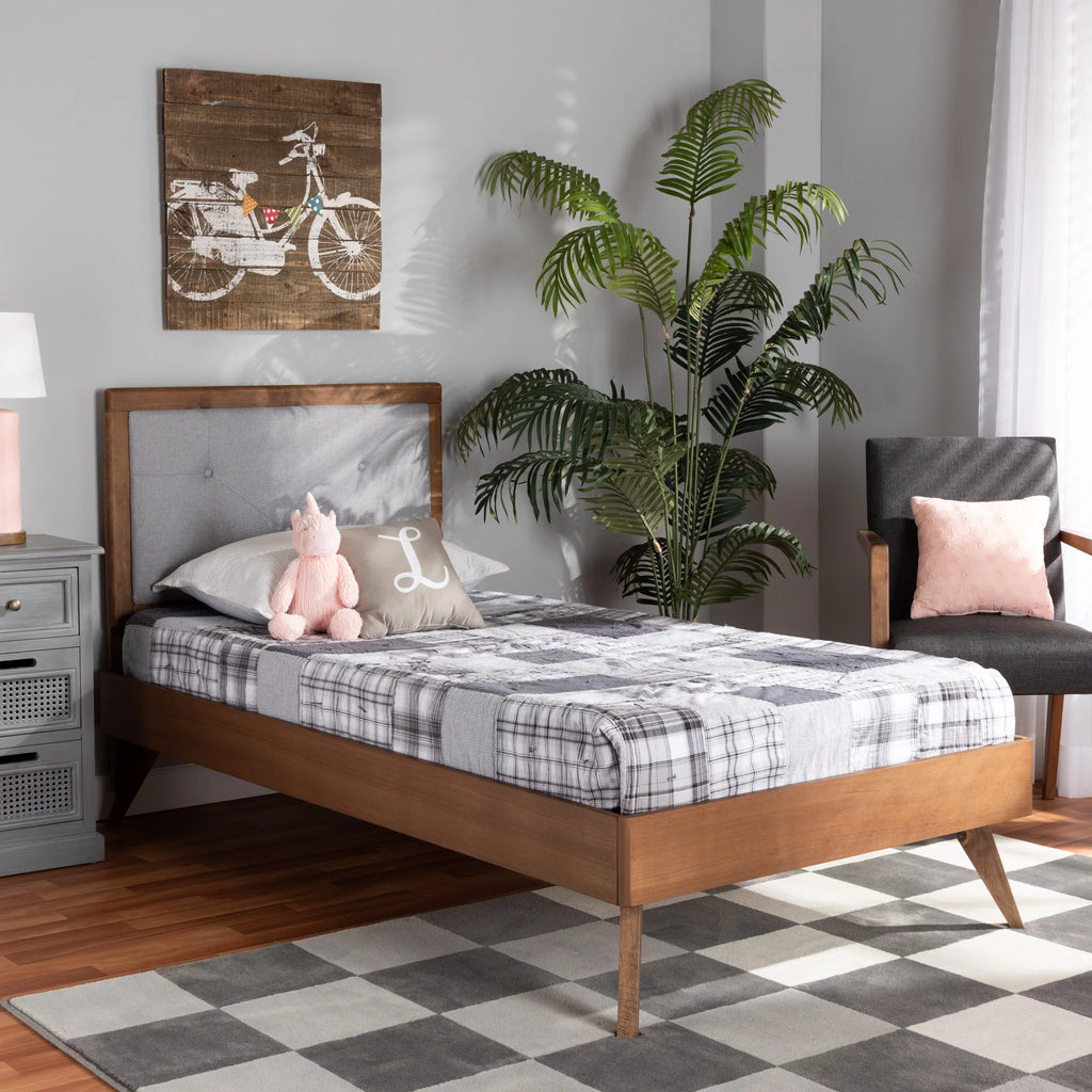 Light Grey Fabric Upholstered Twin Size Platform Bed M5100