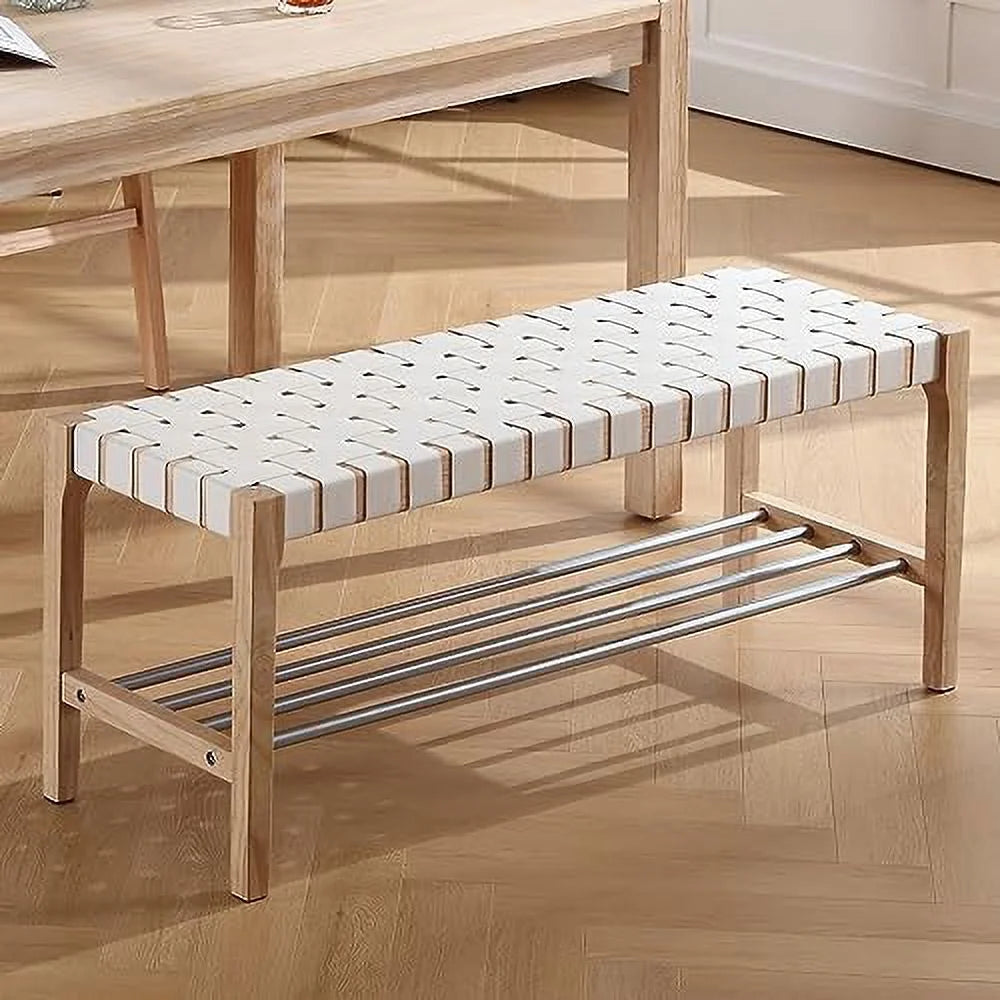 Brown Woven Straps Entryway Bench I3080