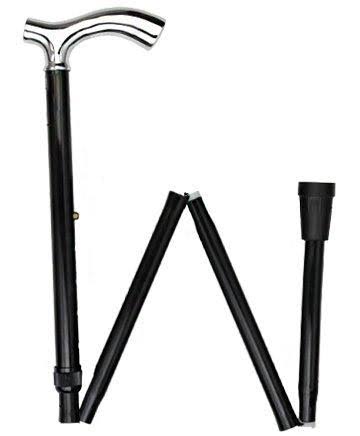 Chrome Plated Slim Line Walking Cane with Folding, Adjustable Black Aluminum Shaft E564054