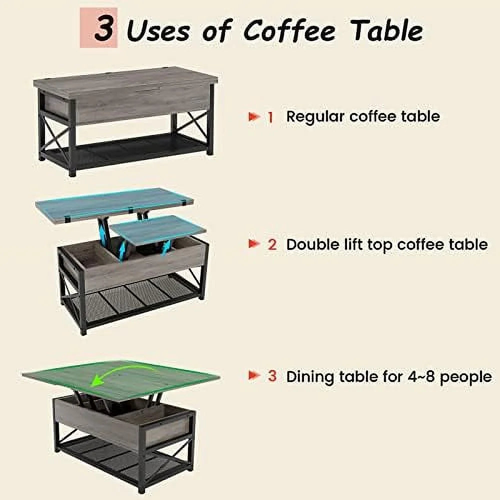 43" Lift Top Coffee Table Grey J7970
