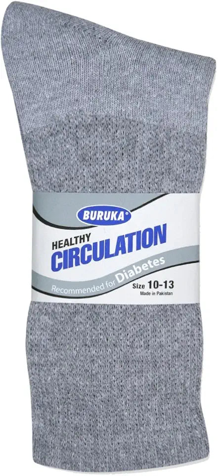 Grey 6 Pack Diabetic Crew Socks with Cushion Sole W49811