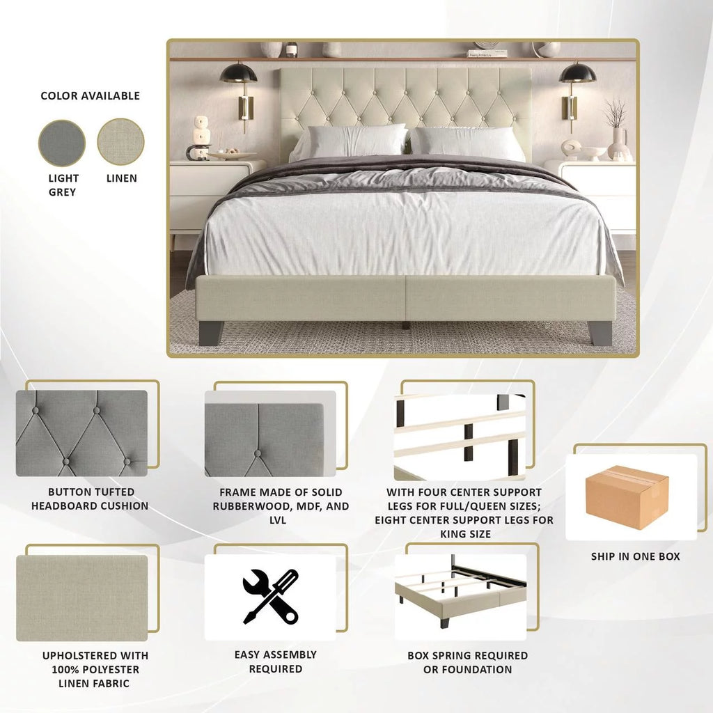 Beige Linen Upholstered Full Bed Y375