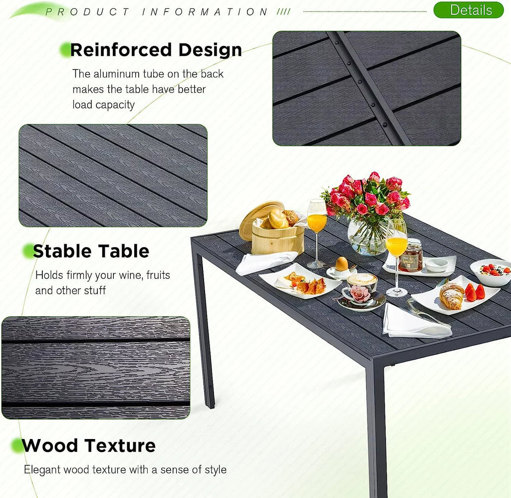 51x31 Black Metal Outdoor Dining Table with Umbrella Hole N33606